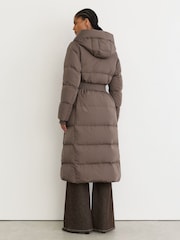 Reiss Taupe Neutral Larissa Belted Longline Hooded Puffer Coat - Image 6 of 8