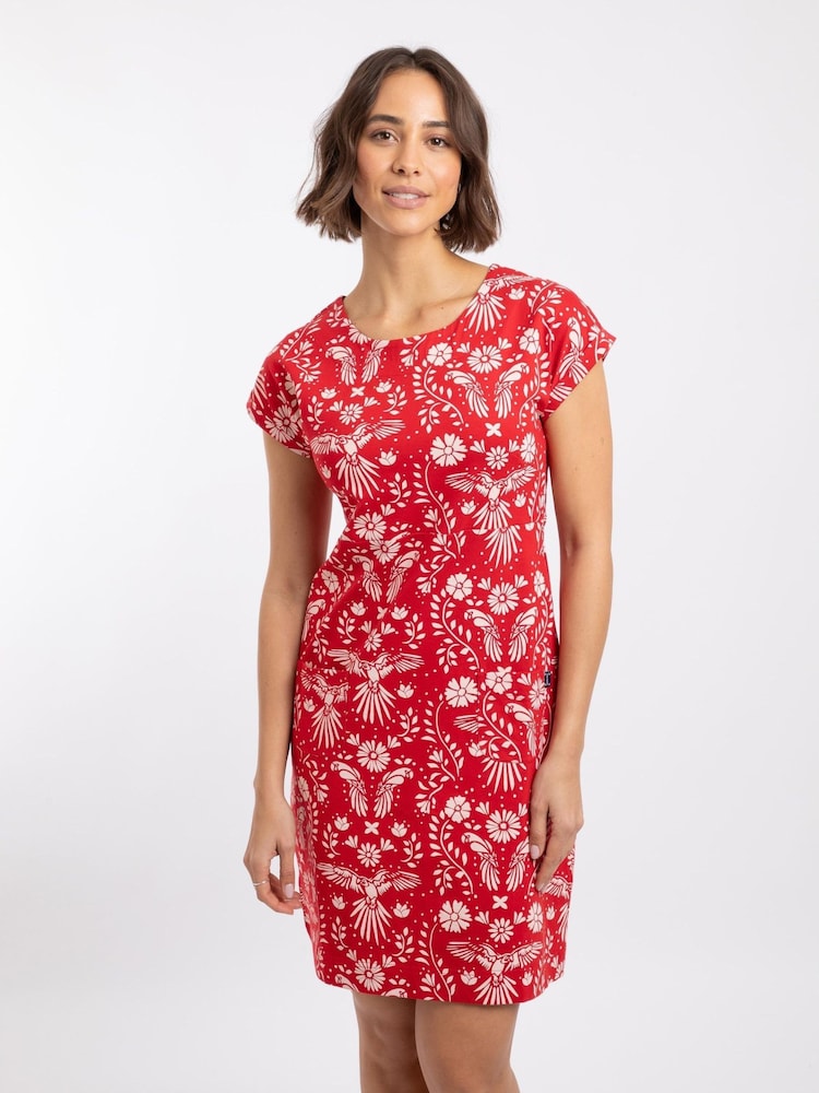 Weird Fish Red Tallahassee Printed Jersey Dress - Image 1 of 7