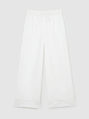Reiss White Rue Petite Cotton Cheesecloth Wide-Leg Trousers - Image 2 of 8