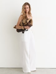 Reiss White Rue Petite Cotton Cheesecloth Wide-Leg Trousers - Image 3 of 8