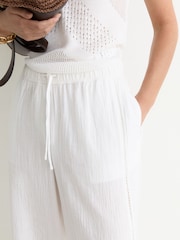 Reiss White Rue Petite Cotton Cheesecloth Wide-Leg Trousers - Image 5 of 8