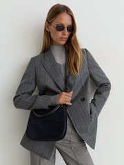 Reiss Grey Rosaria Woven Pintuck-Detail Flared Trousers - Image 1 of 8
