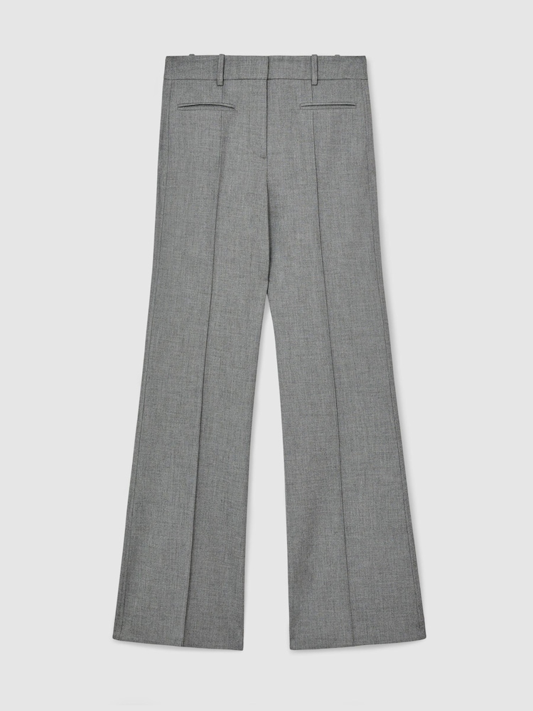 Reiss Grey Rosaria Woven Pintuck-Detail Flared Trousers - Image 2 of 8