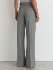 Reiss Grey Rosaria Woven Pintuck-Detail Flared Trousers - Image 6 of 8