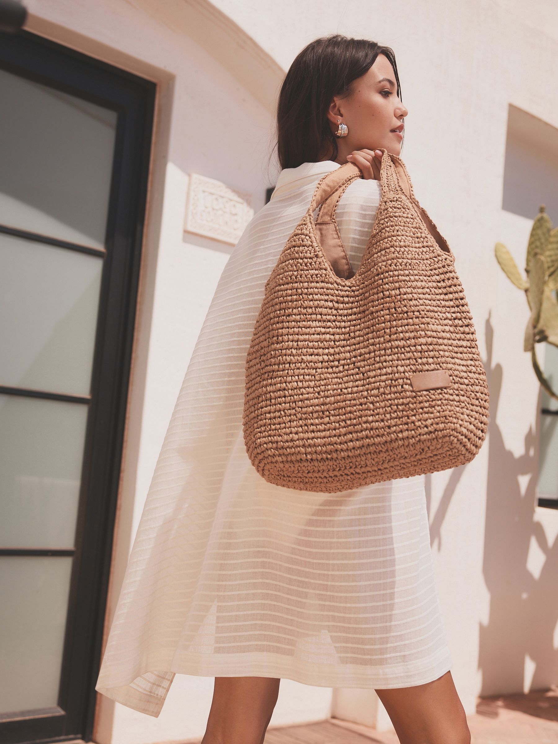 Buy Neutral Straw Shoulder Bag from Next Ireland