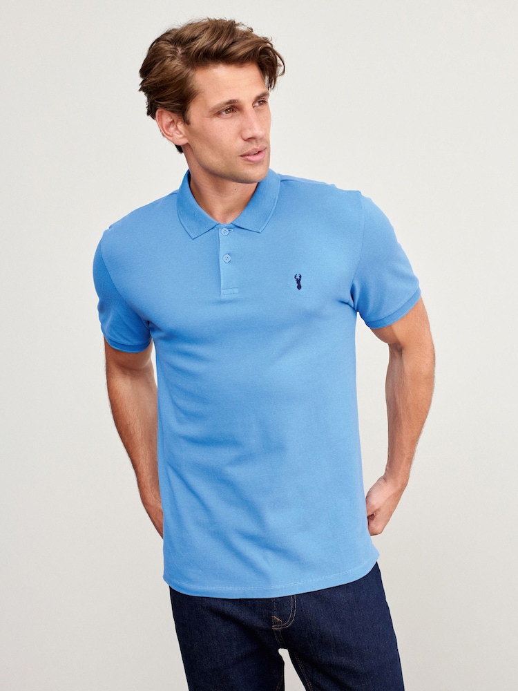 Blue Cornflower Slim Fit Short Sleeve Pique Polo Shirt - Image 1 of 5