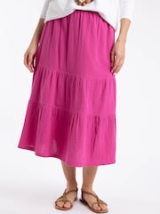 Weird Fish Pink Lathika Double Cloth Tiered Midi Skirt - Image 1 of 5