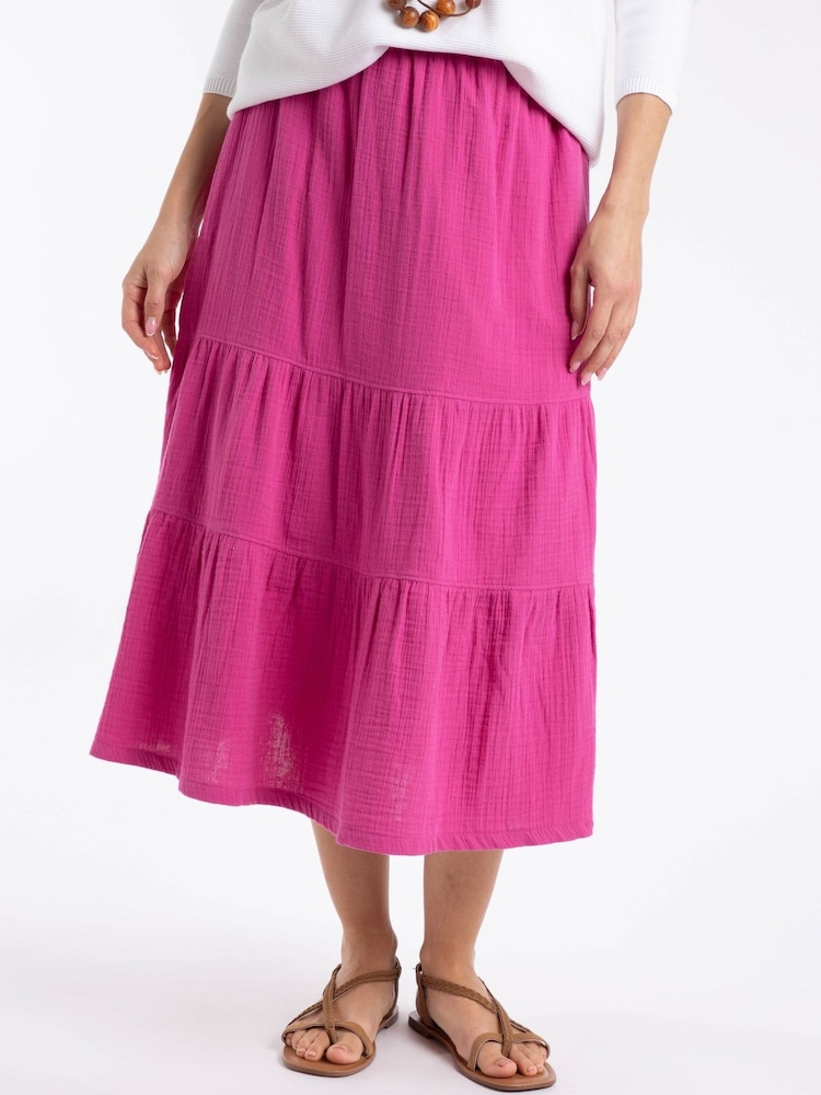 Weird Fish Pink Lathika Double Cloth Tiered Midi Skirt - Image 1 of 5