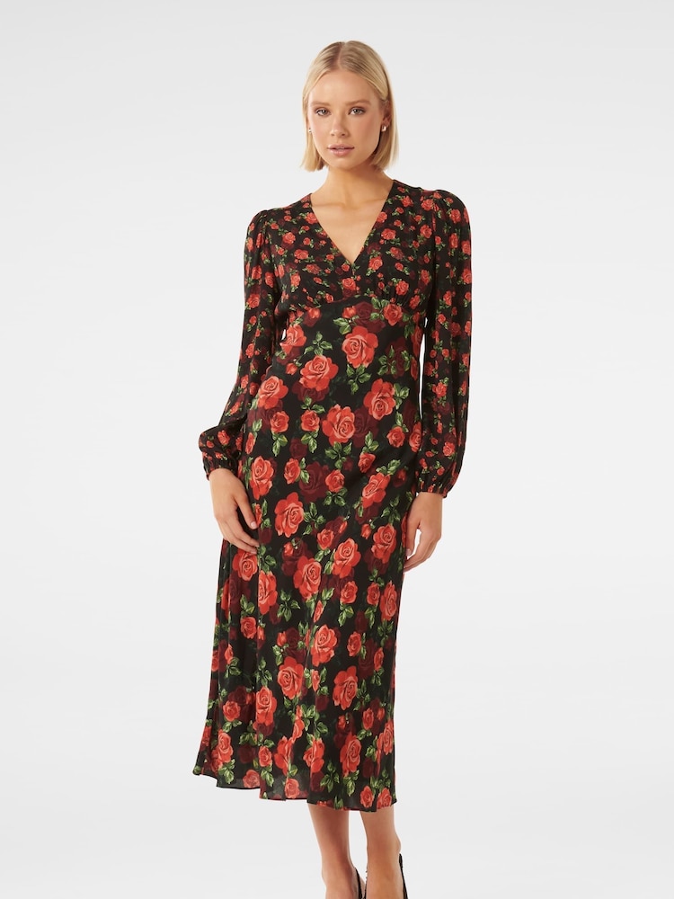 Forever New Red/Black Carlina Mixed Print Midi Dress - Image 1 of 4
