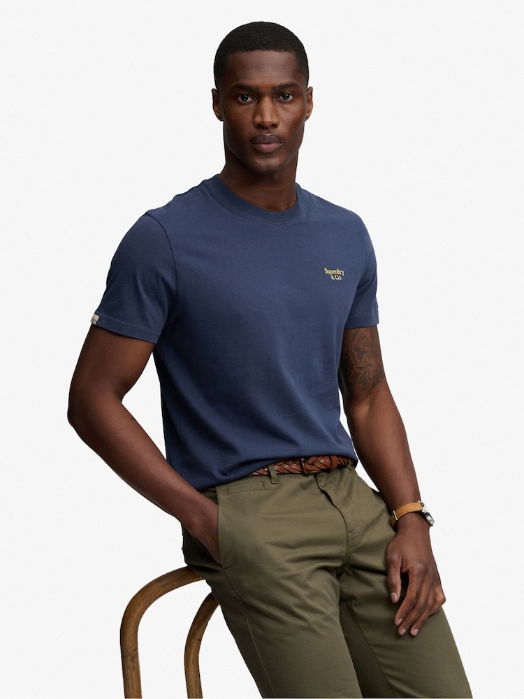 SUPERDRY Blue SUPERDRY Essential Serif Logo Embroidered T-Shirt - Image 1 of 7 SUPERDRY Blue SUPERDRY Essential Serif Logo Embroidered T-Shirt - Image 1 of 7