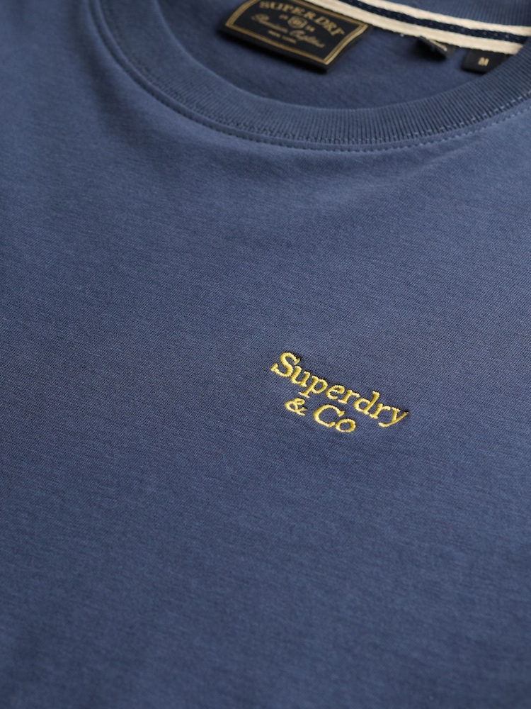 SUPERDRY Blue SUPERDRY Essential Serif Logo Embroidered T-Shirt - Image 7 of 7 SUPERDRY Blue SUPERDRY Essential Serif Logo Embroidered T-Shirt - Image 7 of 7