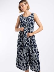 Weird Fish Navy Blue Nalani Printed Viscose Jumpsuit - Image 1 of 7