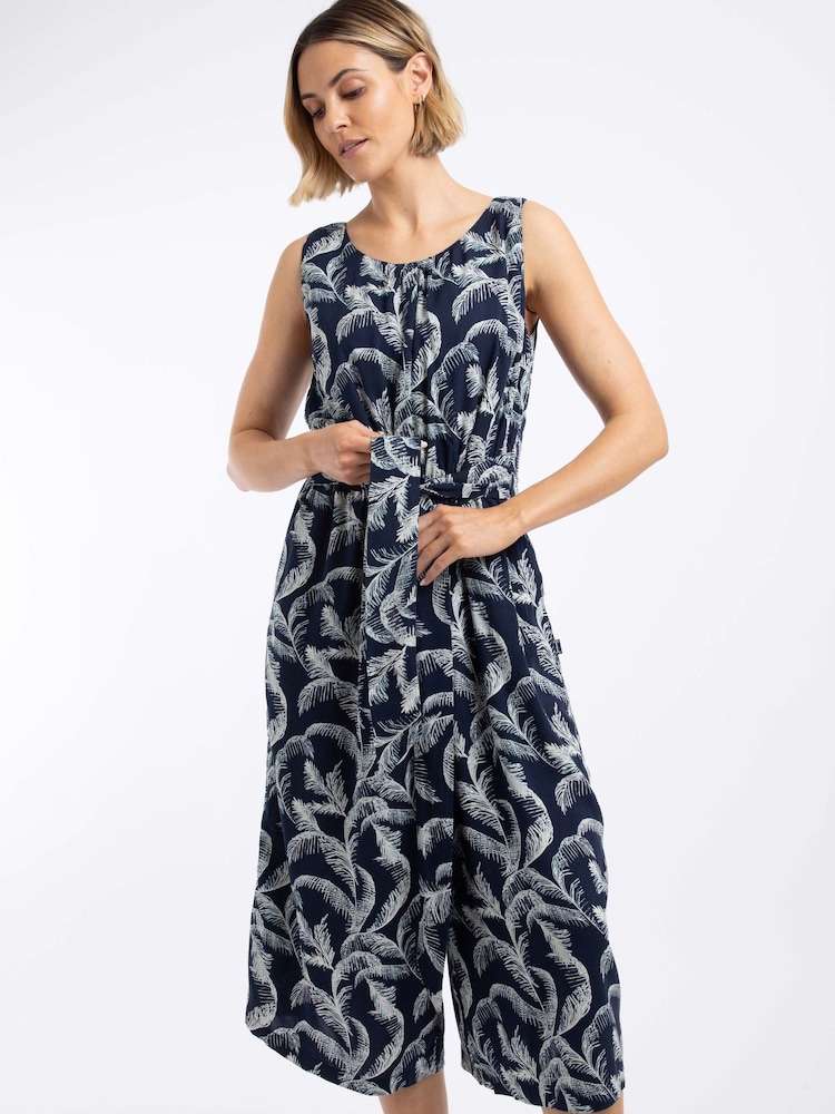 Weird Fish Navy Blue Nalani Printed Viscose Jumpsuit - Image 1 of 7