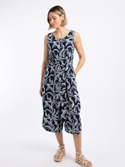 Weird Fish Navy Blue Nalani Printed Viscose Jumpsuit - Image 3 of 7