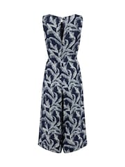 Weird Fish Navy Blue Nalani Printed Viscose Jumpsuit - Image 7 of 7
