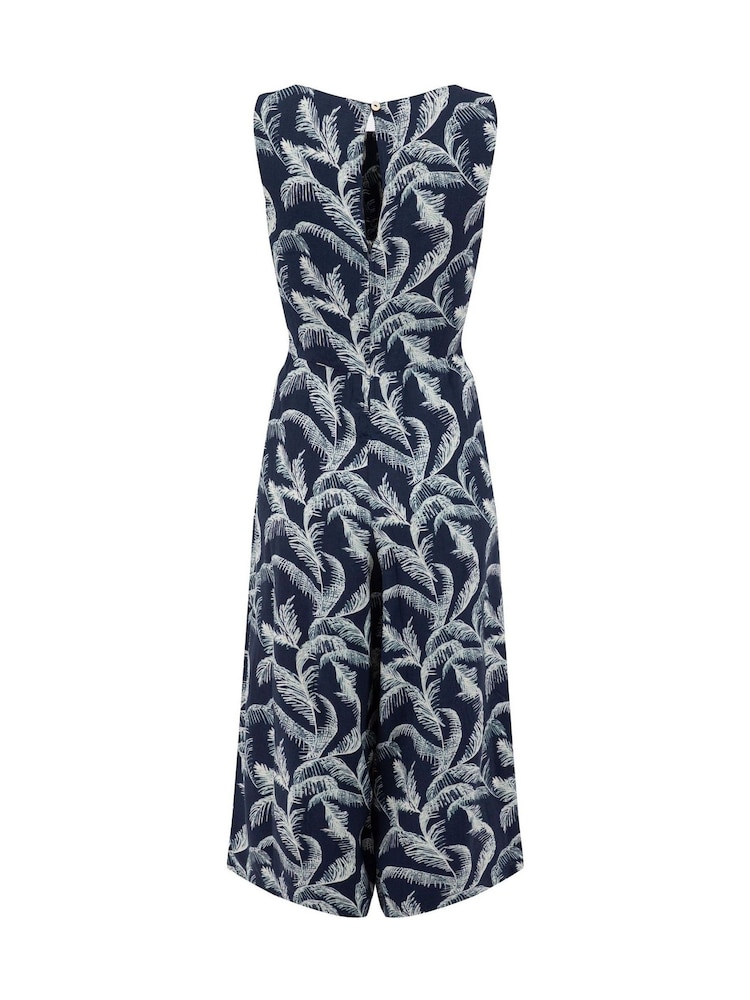 Weird Fish Navy Blue Nalani Printed Viscose Jumpsuit - Image 7 of 7