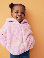 Pink Printed Hooded Zip Through Fleece Jacket (3mths-7yrs) - Image 1 of 8