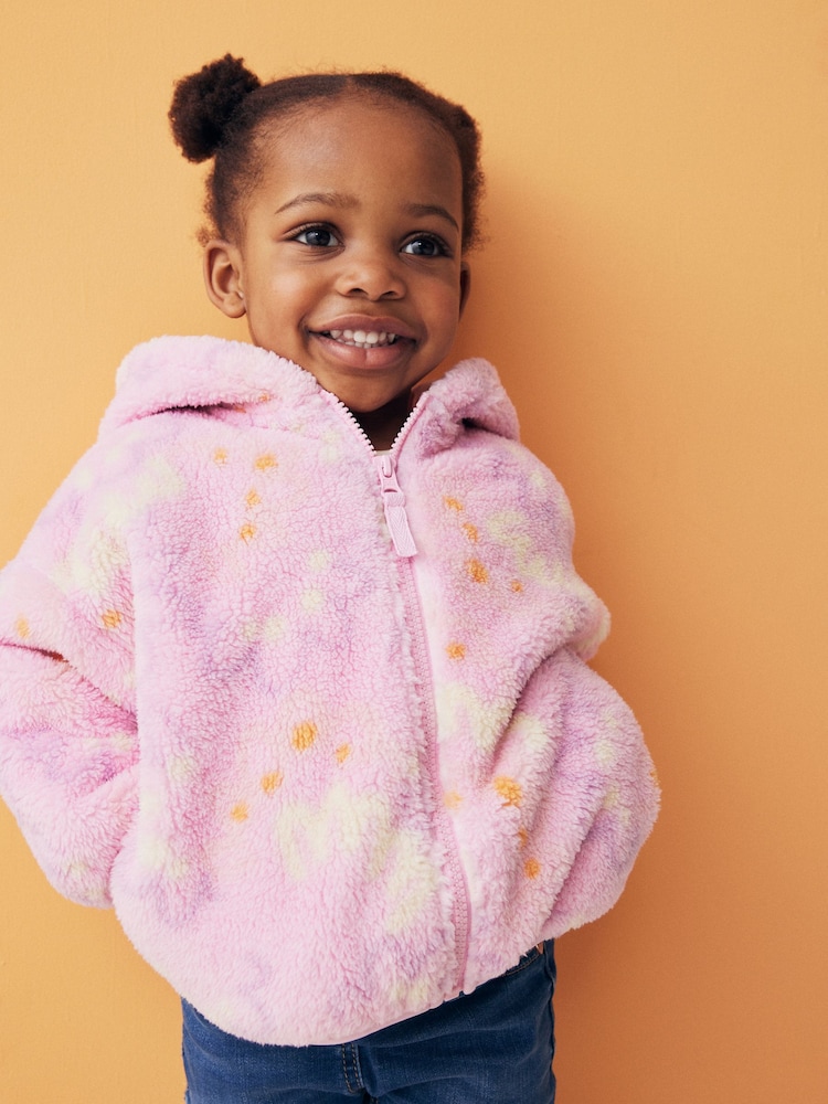 Pink Printed Hooded Zip Through Fleece Jacket (3mths-7yrs) - Image 1 of 8