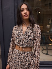 Tan Brown Plait Detail Wide Belt - Image 1 of 6