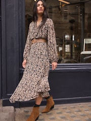 Tan Brown Plait Detail Wide Belt - Image 2 of 6