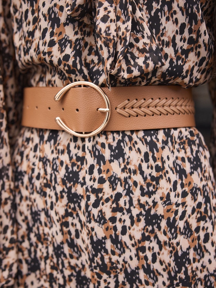 Tan Brown Plait Detail Wide Belt - Image 4 of 6