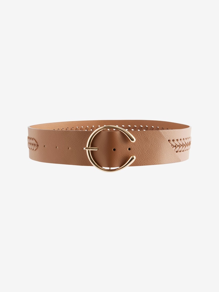 Tan Brown Plait Detail Wide Belt - Image 5 of 6