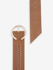 Tan Brown Plait Detail Wide Belt - Image 6 of 6