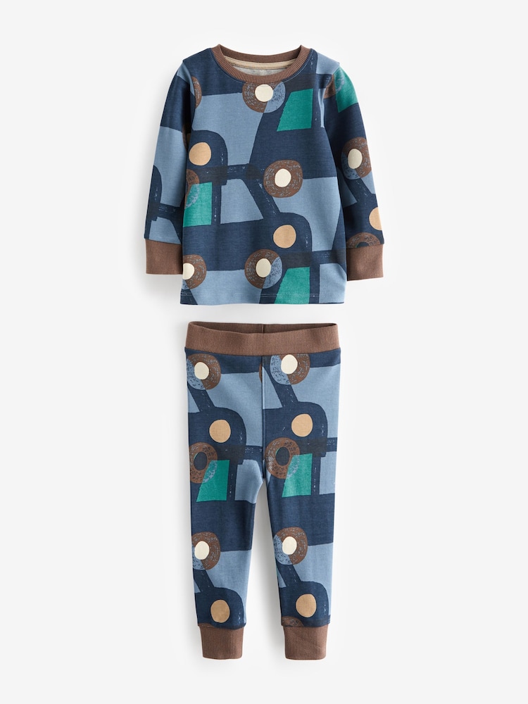 Brown/Blue Transport Long Sleeve 3 Pack Pyjamas Set (9mths-8yrs) - Image 3 of 7