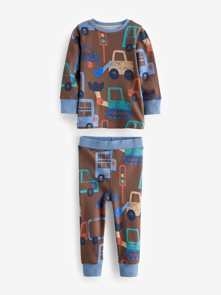 Brown/Blue Transport Long Sleeve 3 Pack Pyjamas Set (9mths-8yrs) - Image 4 of 7