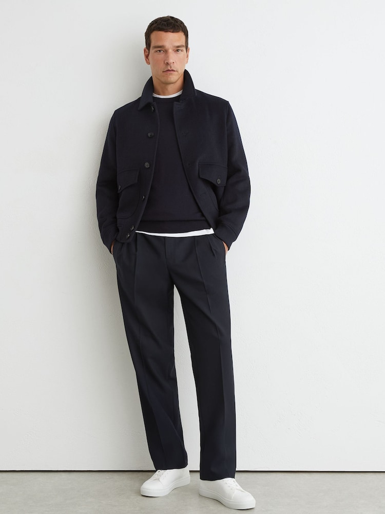 Reiss Navy Arden Relaxed Twill Drawstring Trousers - Image 1 of 6 Reiss Navy Arden Relaxed Twill Drawstring Trousers - Image 1 of 6