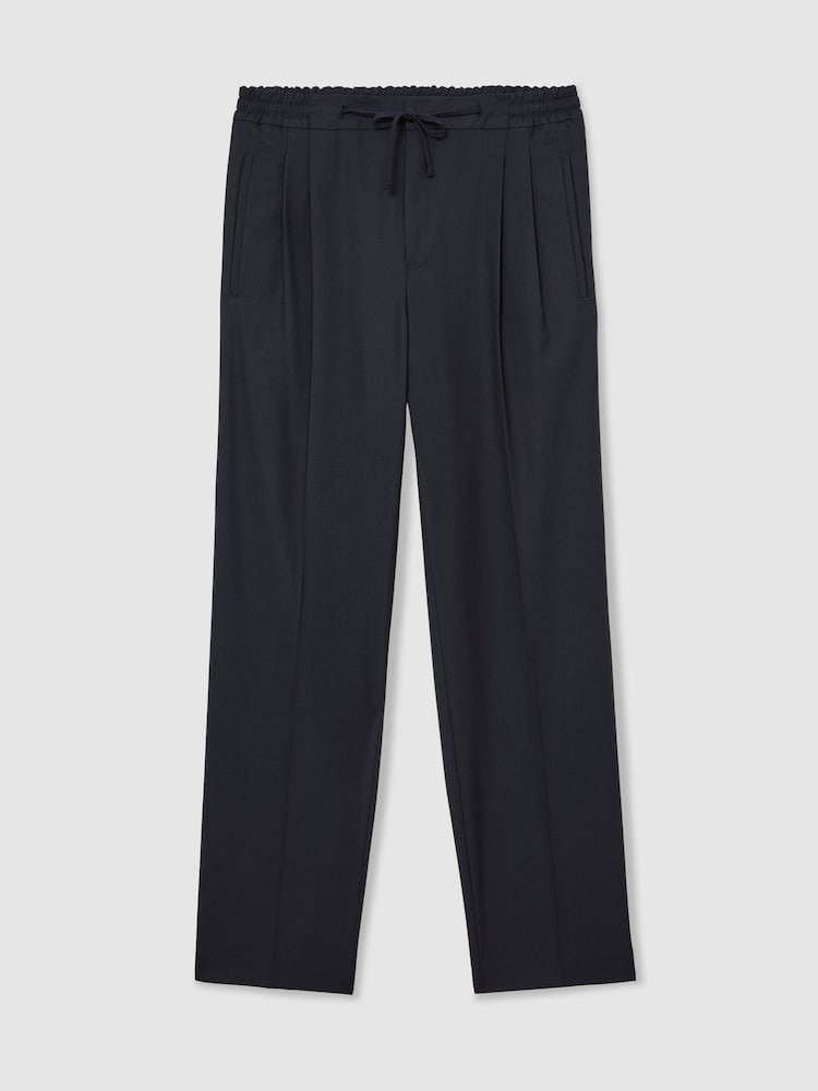 Reiss Navy Arden Relaxed Twill Drawstring Trousers - Image 2 of 6 Reiss Navy Arden Relaxed Twill Drawstring Trousers - Image 2 of 6