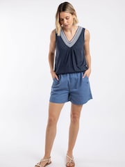 Weird Fish Blue Jardin Cotton Twill Shorts - Image 1 of 5