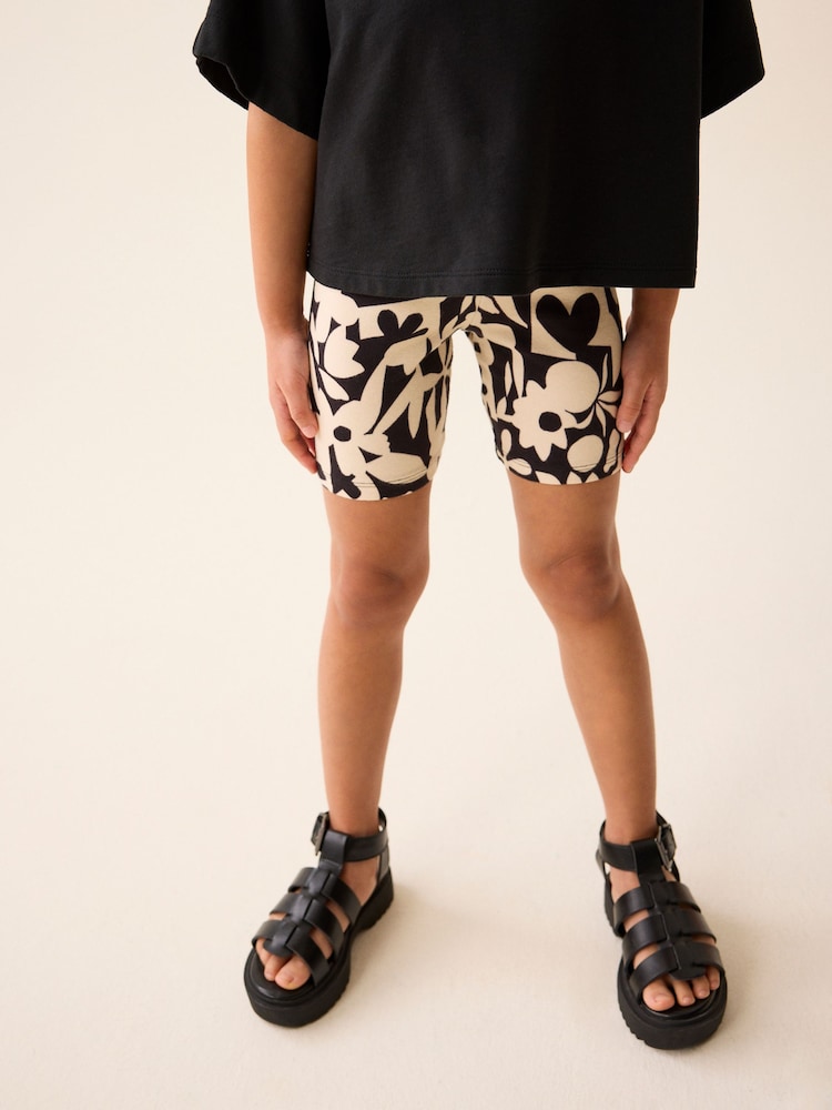 Black/ Ecru Floral Print Cycle Shorts (3-16yrs) - Image 1 of 7