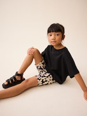 Black/ Ecru Floral Print Cycle Shorts (3-16yrs) - Image 2 of 7