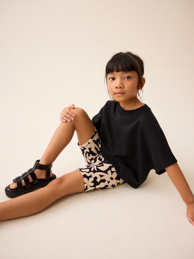 Black/ Ecru Floral Print Cycle Shorts (3-16yrs) - Image 2 of 7