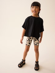 Black/ Ecru Floral Print Cycle Shorts (3-16yrs) - Image 3 of 7