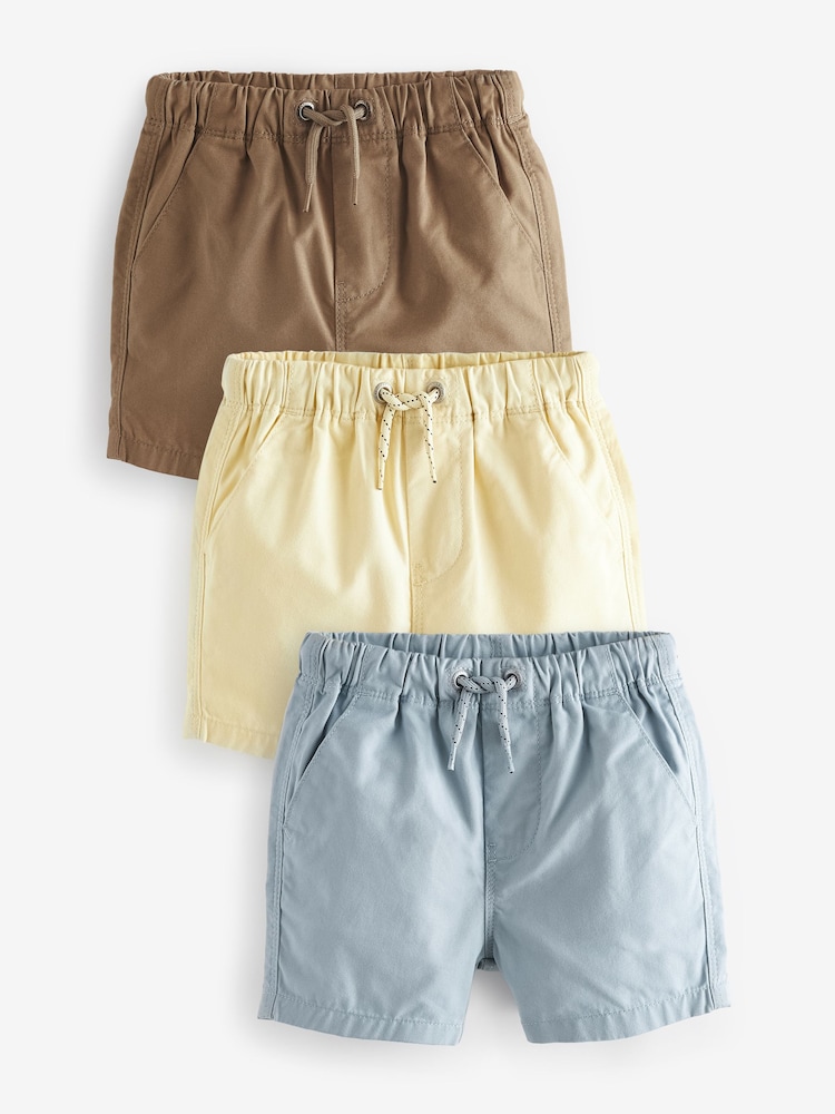 Tan/Blue/Lemon Pull On Shorts 3 Pack (3mths-7yrs) - Image 1 of 6