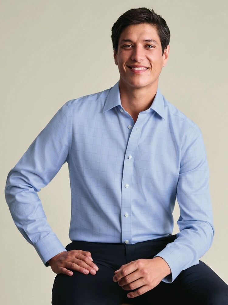 Charles Tyrwhitt Blue Non-Iron Twill Check Shirt - Image 2 of 7