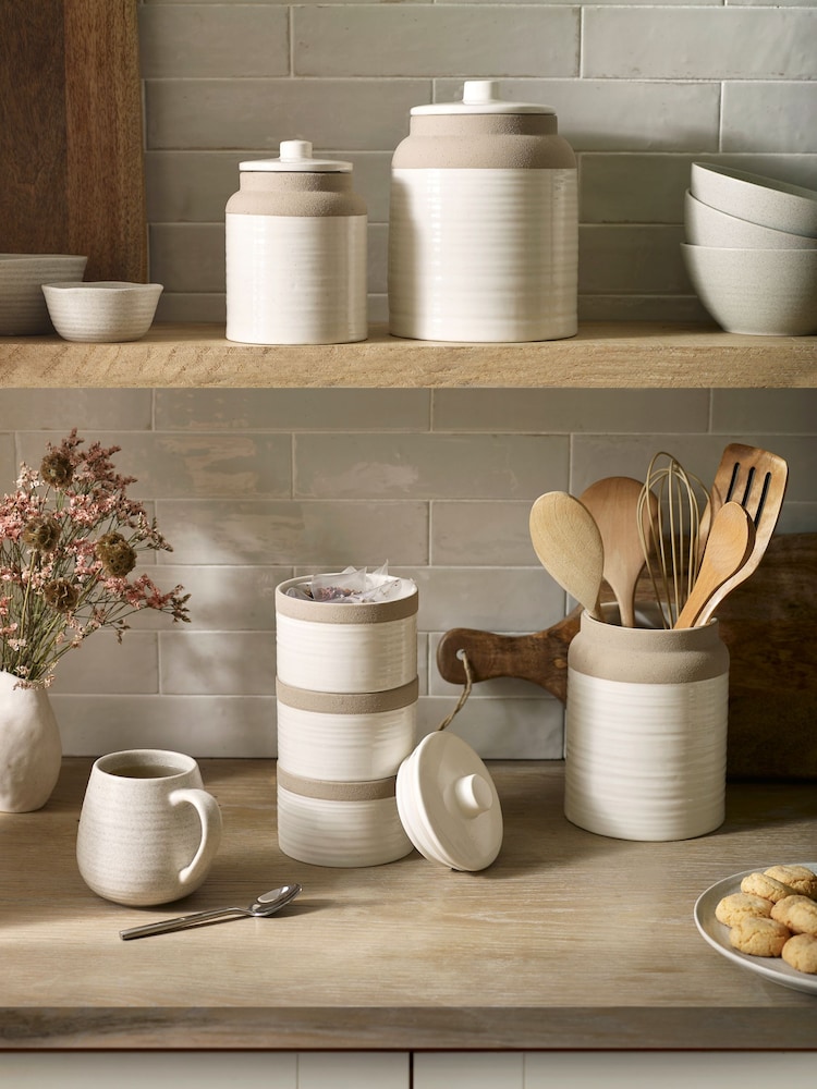 White Kya Textured Set of 3 Stacking Storage Jars - Image 5 of 5