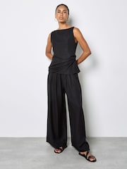 Apricot Black Textured Twill Wide-Leg Trousers - Image 1 of 4