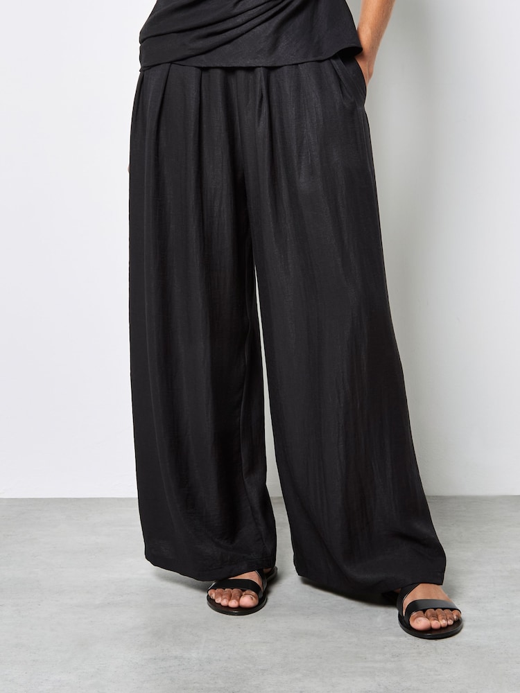 Apricot Black Textured Twill Wide-Leg Trousers - Image 2 of 4