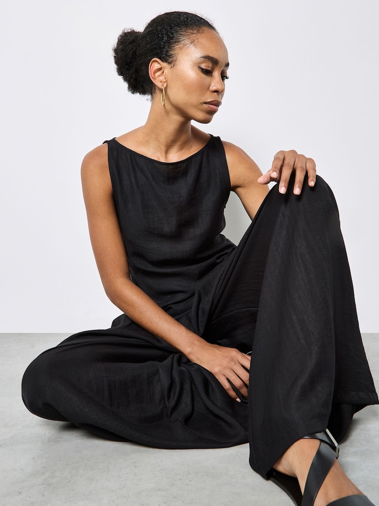 Apricot Black Textured Twill Wide-Leg Trousers - Image 4 of 4