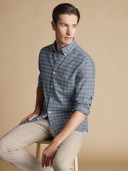 Charles Tyrwhitt Grey Slim Fit Flint Gingham Button-Down Washed Oxford 100% Cotton Shirt - Image 2 of 7