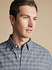 Charles Tyrwhitt Grey Slim Fit Flint Gingham Button-Down Washed Oxford 100% Cotton Shirt - Image 3 of 7