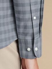 Charles Tyrwhitt Grey Slim Fit Flint Gingham Button-Down Washed Oxford 100% Cotton Shirt - Image 4 of 7