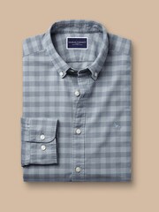 Charles Tyrwhitt Grey Slim Fit Flint Gingham Button-Down Washed Oxford 100% Cotton Shirt - Image 5 of 7
