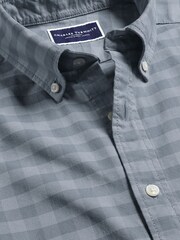 Charles Tyrwhitt Grey Slim Fit Flint Gingham Button-Down Washed Oxford 100% Cotton Shirt - Image 6 of 7