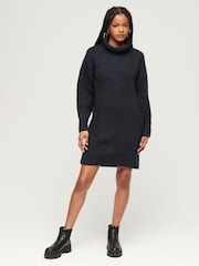 Superdry Blue 100% Cotton Knitted Roll Neck jumper Dress - Image 2 of 5