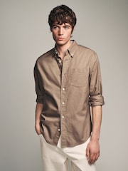 Stone Natural Slim Fit Long Sleeve Oxford Shirt - Image 1 of 7