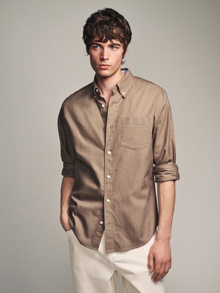 Stone Natural Slim Fit Long Sleeve Oxford Shirt - Image 1 of 7